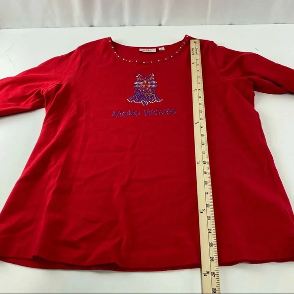 Quacker Factory Women's 1X Red Top Swim suit Graphic 3/4 Length Sleeves Sequins - Picture 4 of 7